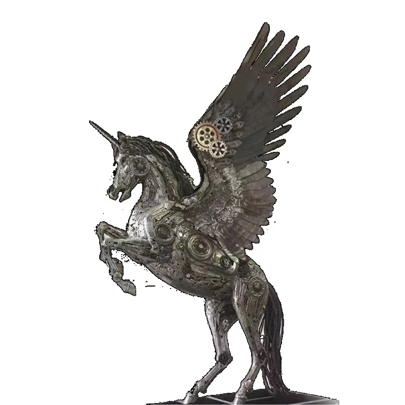 تمثال حصان مجنح معدني كبير الحجم حديث للحديقة الخارجية مصنوع من الفولاذ المقاوم للصدأ للخيال العلمي #1
