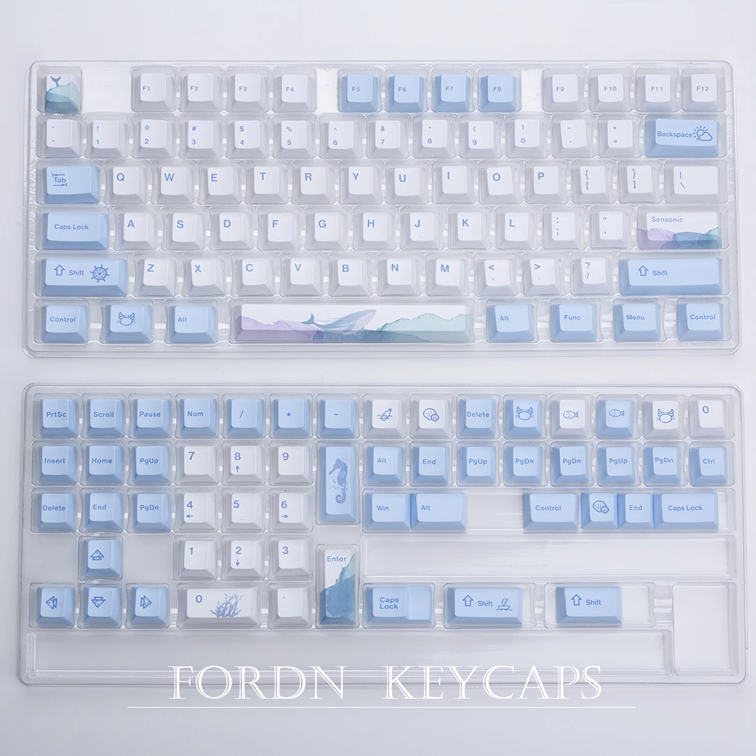 108 Keys Ocean Whale Theme Cherry Profile PBT Keycaps For Mechanical keyboard DYE-Sublimation Blue White Gaming keycap custom