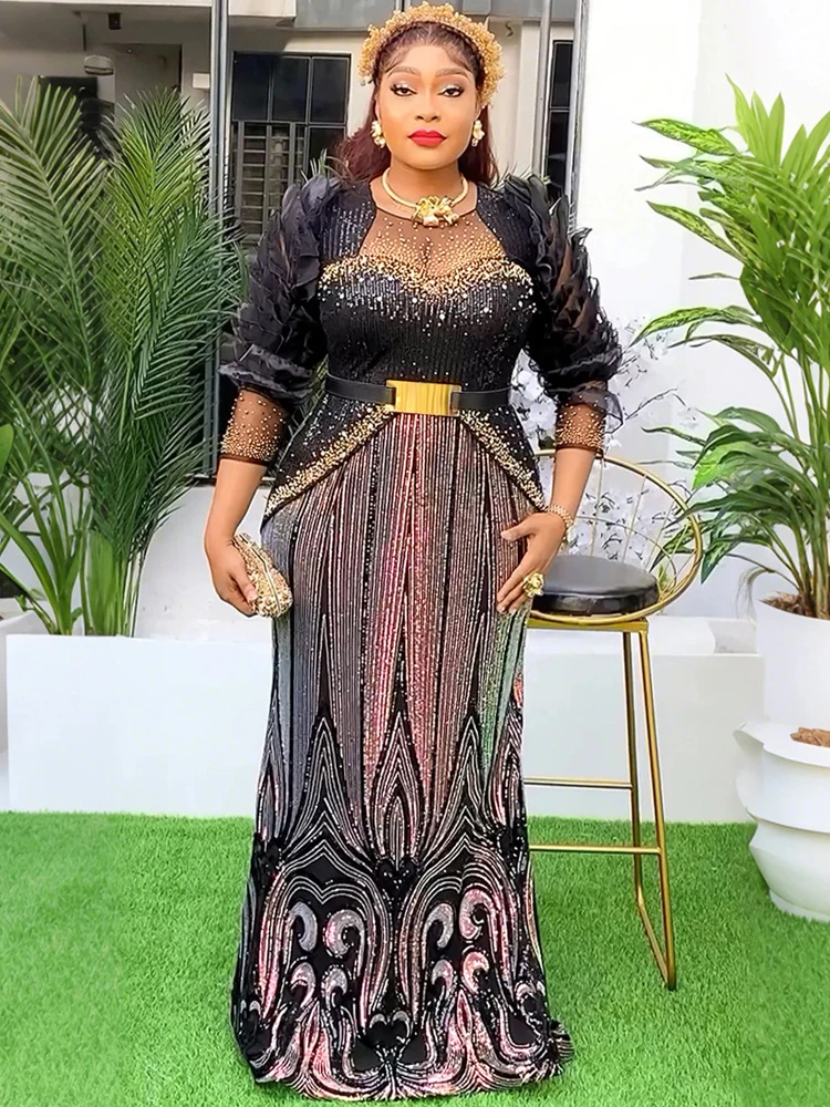 

Africa Clothing 2025 Luxury Party Evening Dresses African Women Dashiki Sequin Mermaid Gown Wedding Prom Long Robe Dubai Kaftan