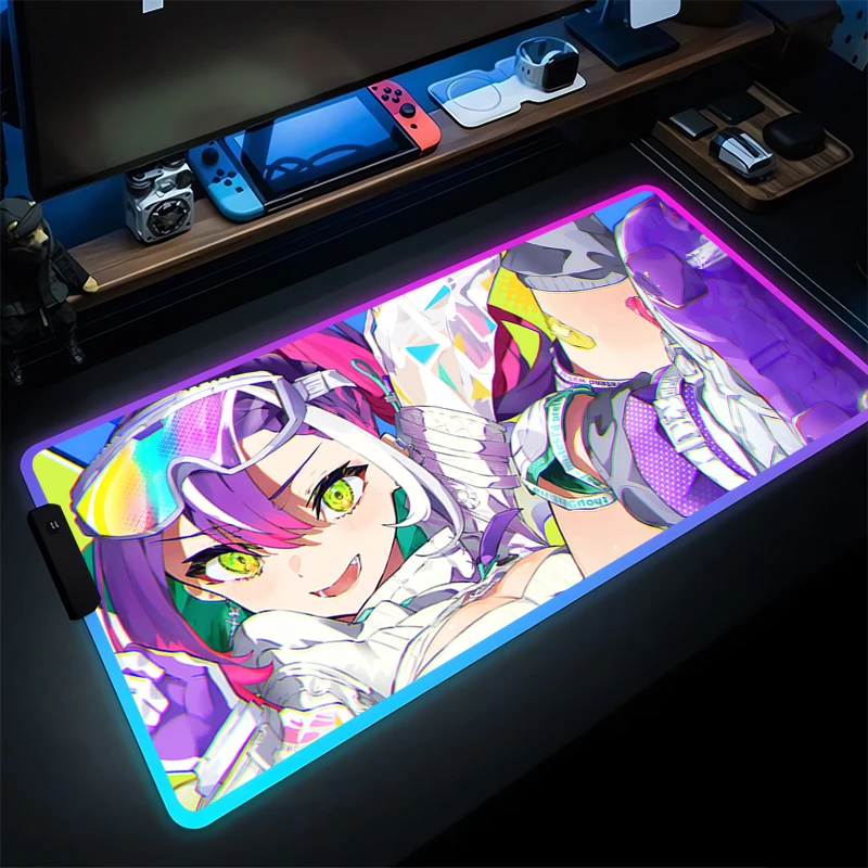 

Игровой коврик для мыши в стиле аниме, светодиодный ПК, компьютерный геймер, расширенный настольный коврик Hololive Tokoyami Towa, коврик для клавиатуры RGB для ноутбука Kawaii, коврик для мыши