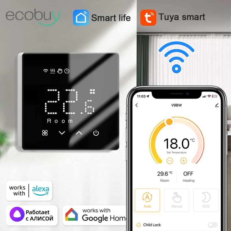Tuya Smart Wifi Boiler Thermostat Battery Heating Thermostat Wifi Wall Thermostat Wifi Temperature Controller Alexa Google Home