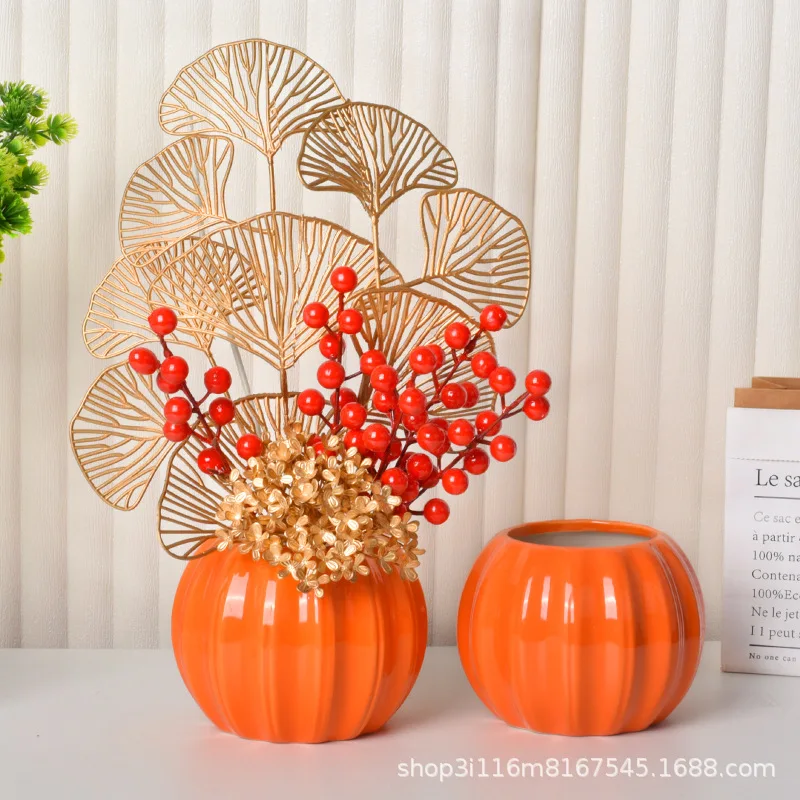 CX Ceramic Pumpkin Vase Home Ornaments Living Room Potted Colorful Crafts Wedding Housewarming
