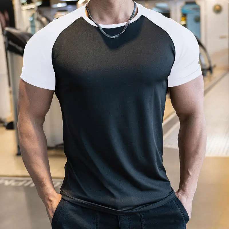 Лето 2024, Мужской пуловер с круглым вырезом, быстросохнущая Спортивная одежда для фитнеса, эластичная облегающая футболка для упражнений для мужчин