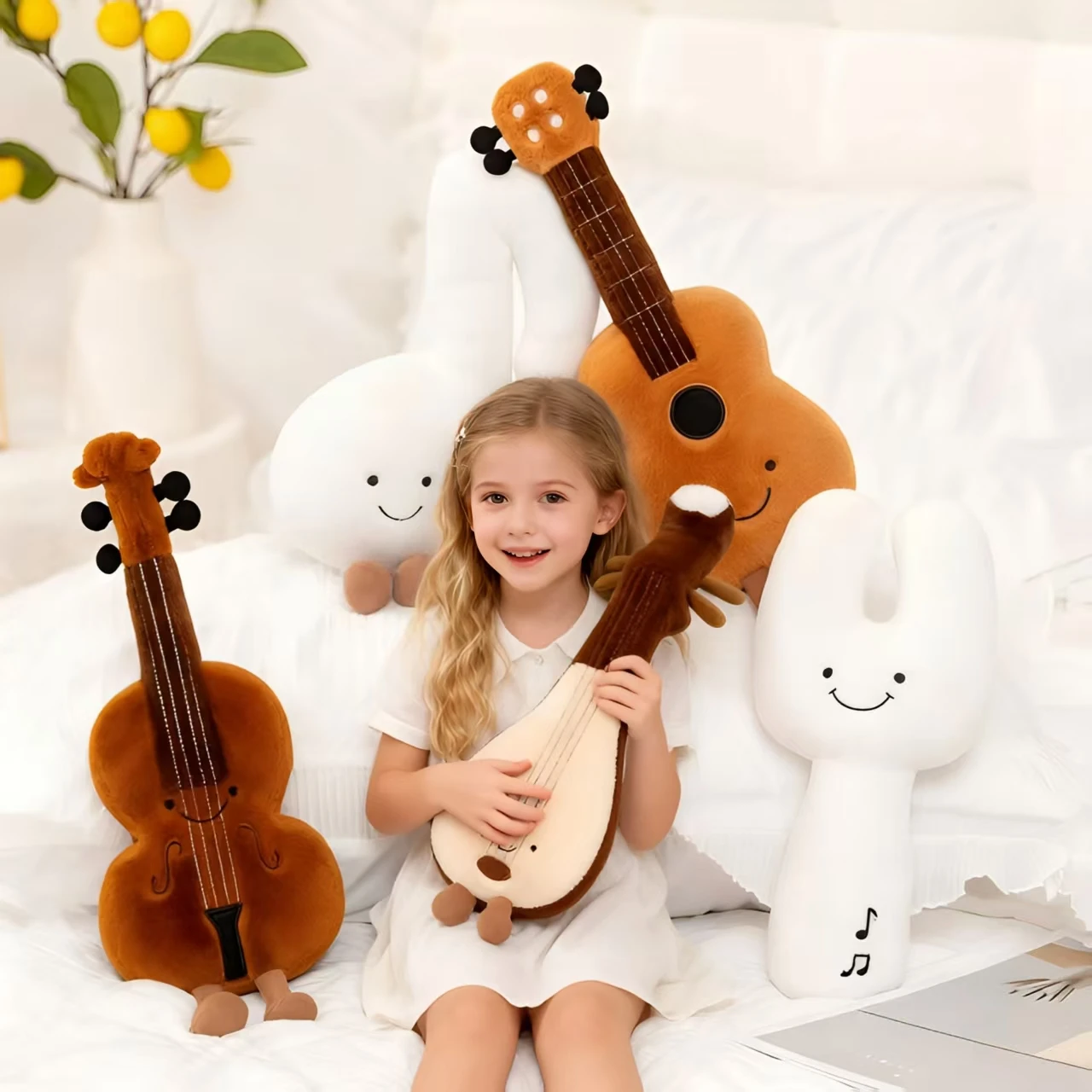 

Adorable Plush Figurine Of A Pipa Or Guitar, A Soft and Cozy Violin Musical Instrument Doll, Ideal As A Huggable Pillow