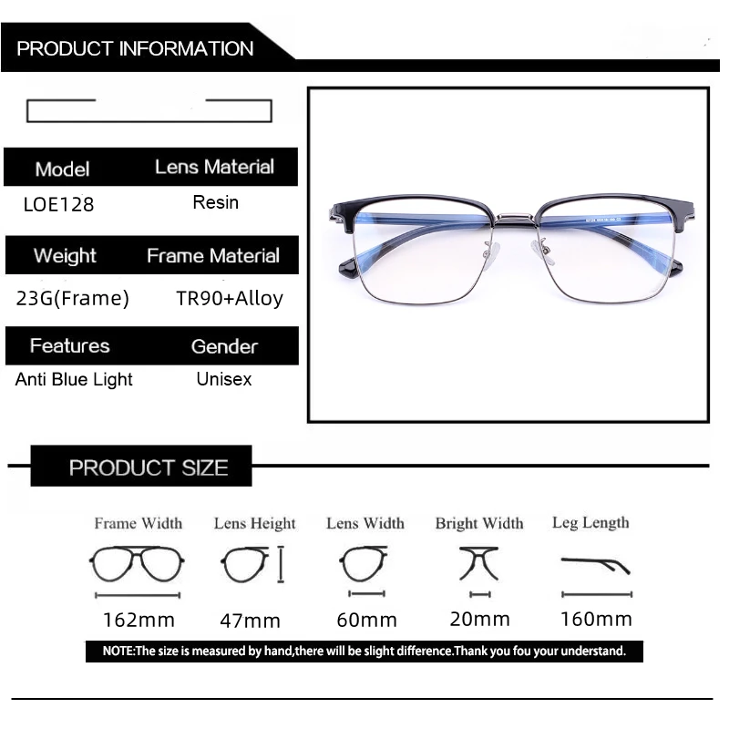 Picture 5: New Extra Large Frame Men TR90 Alloy Brow Shaped Half Frame Eyeglasses Big Square Optics Myopia Hyperopia Progressive Glasses