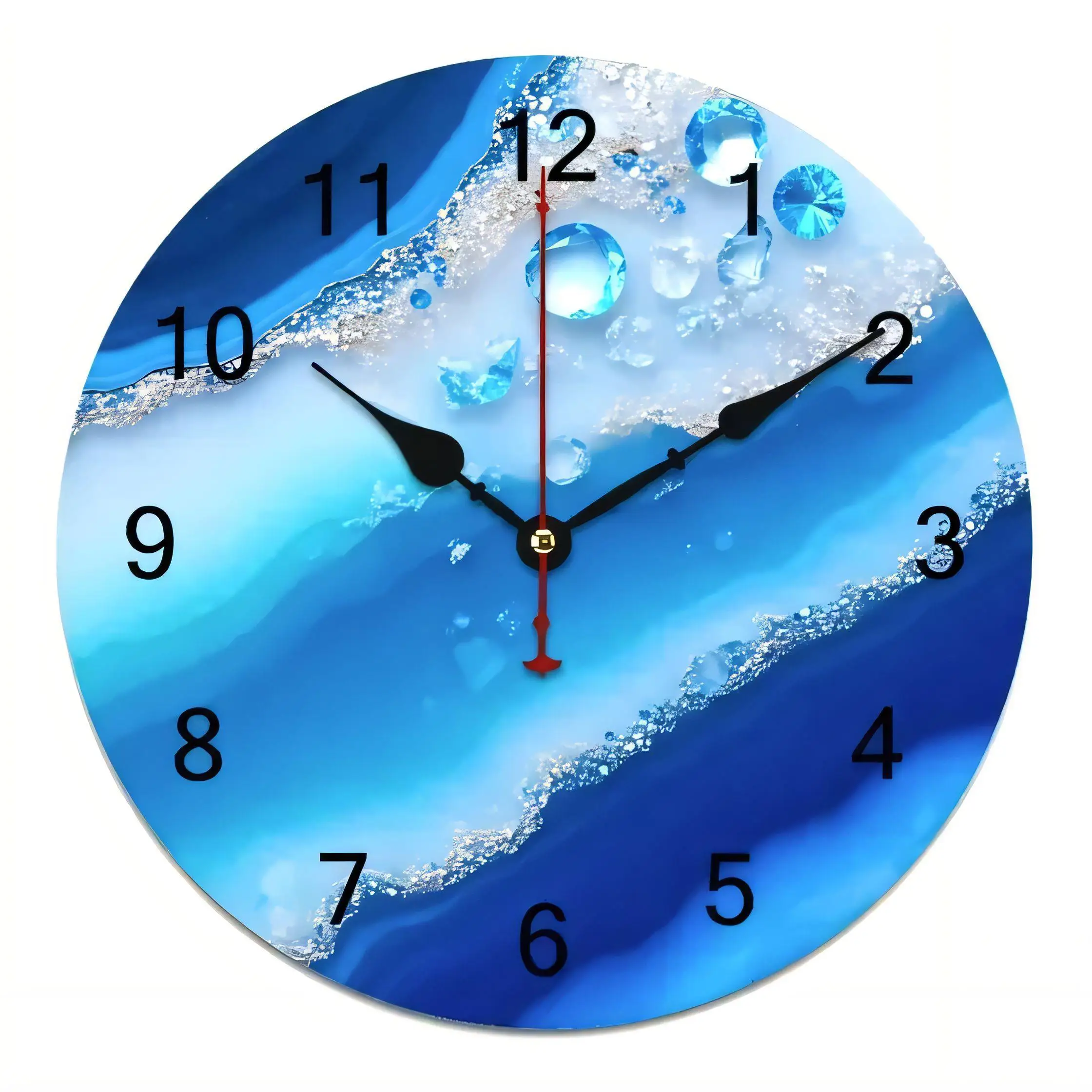 Modern Abstract Blue White Circular Wall Clock  Decorative Home Art Silent Non Ticking Battery Operated