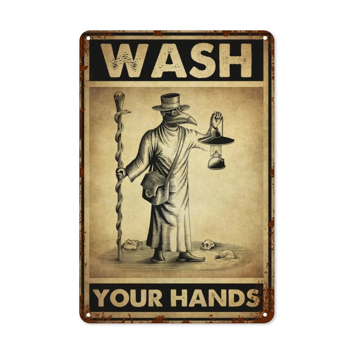 Vintage Wash Your Hands Metal Tin Sign Retro Plague Doctor Tin Plate Sign -  - Classic Funny Wall Decor for Bedroom Bar Pub Gara