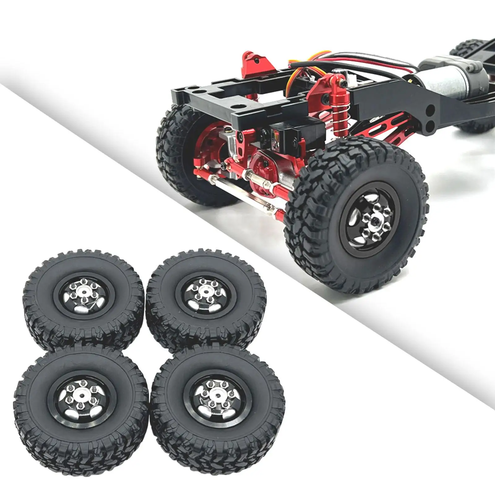 ล้อและยางรถบังคับวิทยุ 4 ชิ้น สำหรับเปลี่ยน ใช้กับรถบังคับวิทยุ MN82 99S ขนาด 1/12 และ 1/16 สีดำ