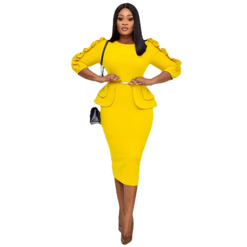 3XL Plus Size Spring Autumn Fashion African Women Color O-neck Dress American Clothing African Clothes African Clothes For Women