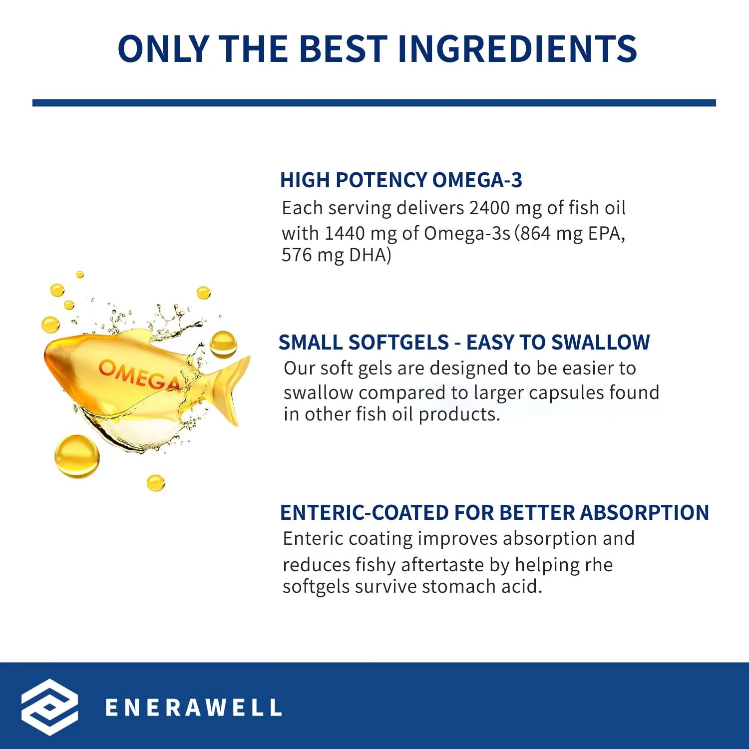 Omega 3 Fish Oil 2400mg - High EPA + DHA,Helps with Joints Skin Immune Support,Antioxidant & Improve Memory