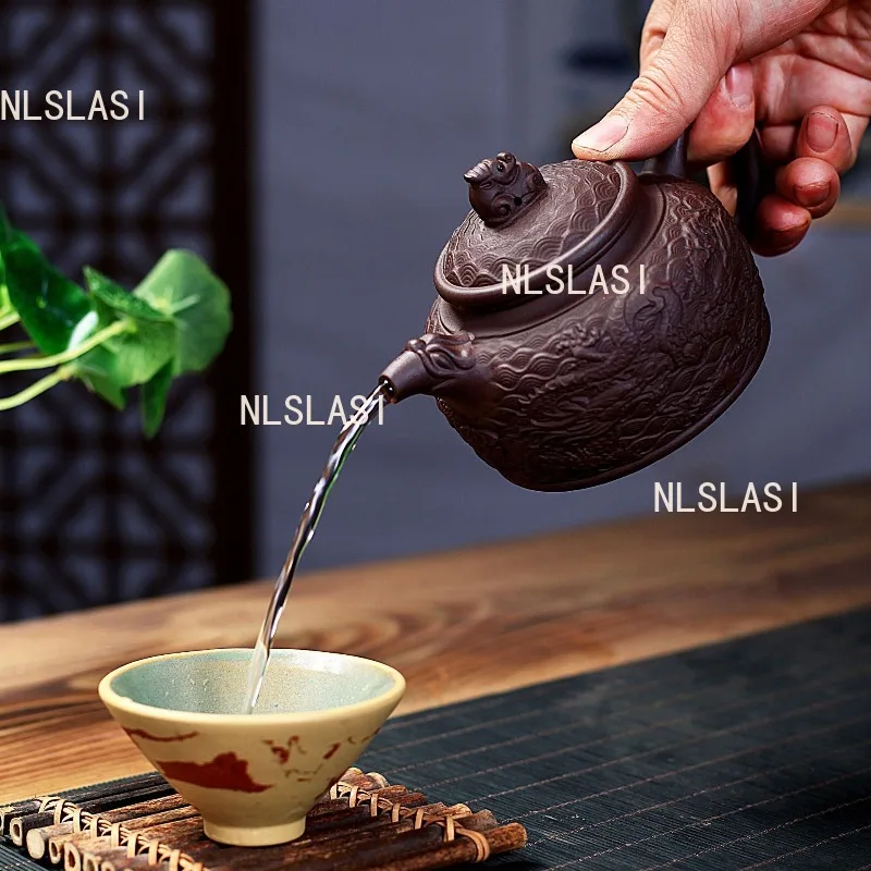 310ml Earthenware Pot of Yixing Double Dragon Playing Pearl Relief Teapot Dahongpao Special Teapot Kung Fu Tea Set Accessories