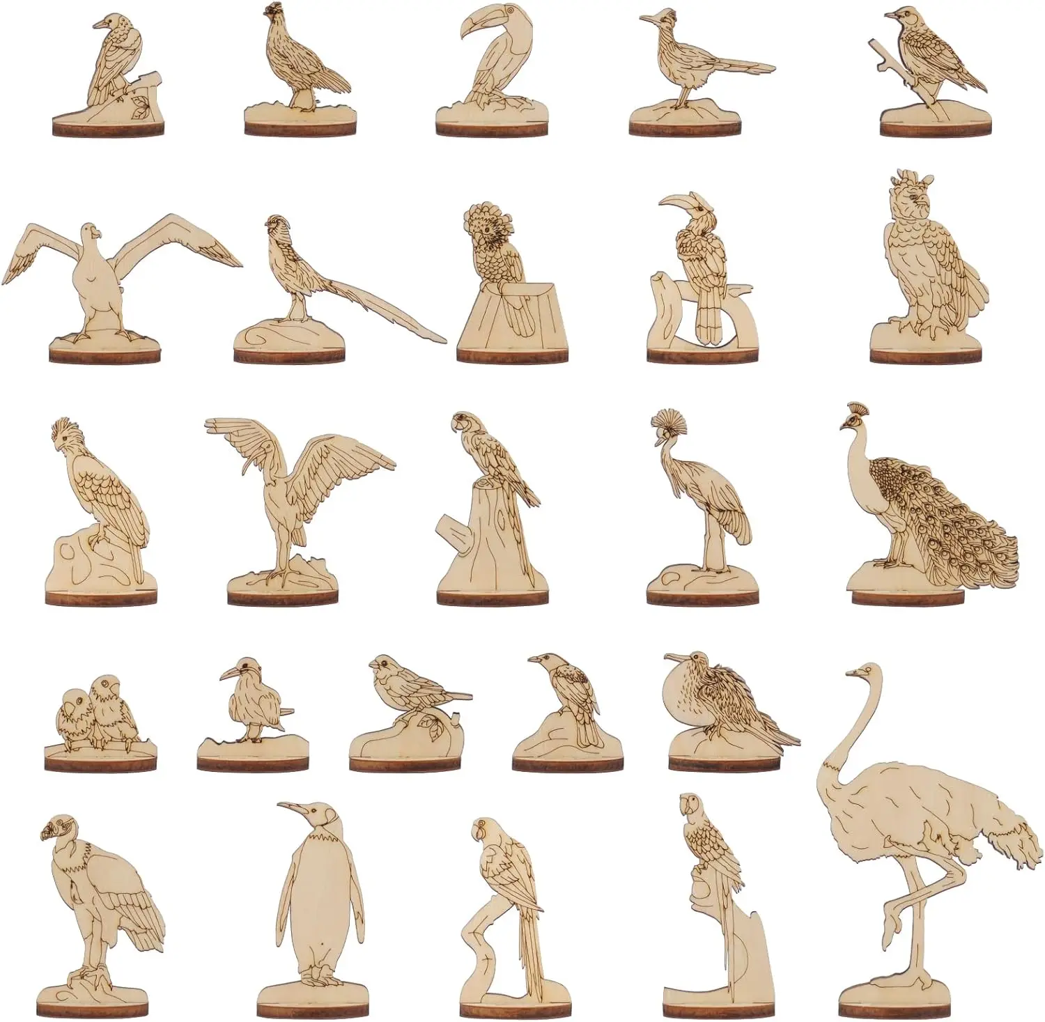 Bird Action Tokens Set of 100 PCS Laser Cut Plywood Markers, 25 Unique Bird Types Upgraded Game Accessories for Wingspan