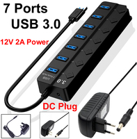 4/7 Ports USB 3.0 Hub Splitter with Switch Power indicator Provied DC 12V 2A Power and 5Gbps Data Transmit for Laptop PC Mouse