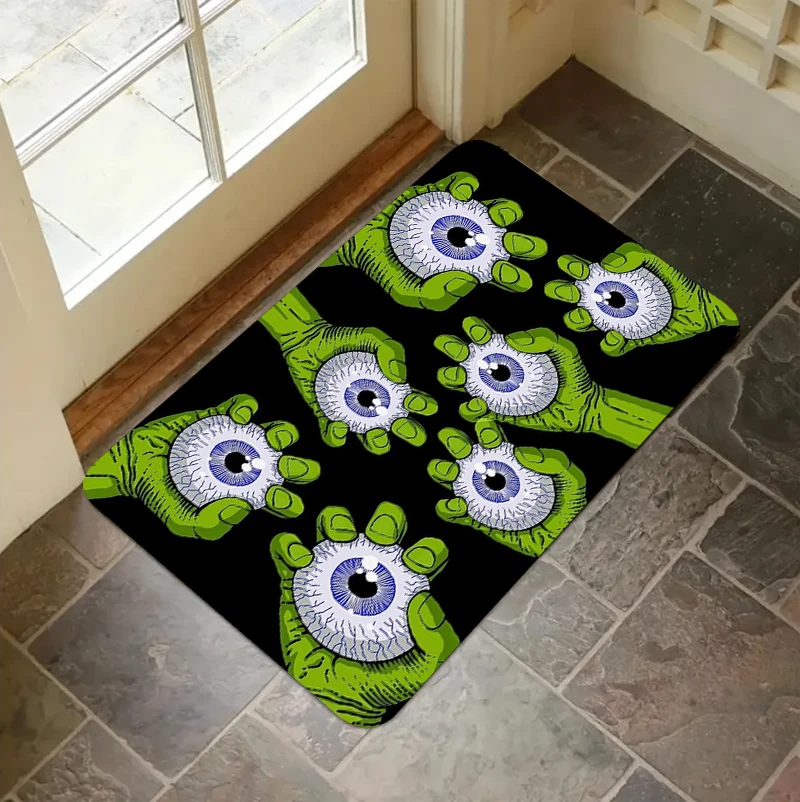 Creepy Spooky Green Hand Eyeball Printed Doormat Non-slip Indoor Floor Mat Rug Gothic Home Decoration Entrance Bathroom Kitchen