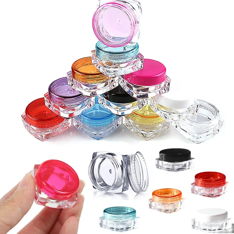 

100Pcs Empty 3g 5g Mini Plastic Square Bottom Cosmetic Jars Sample Pots Travel Containers For Creams Eye Shadow Nails Powder