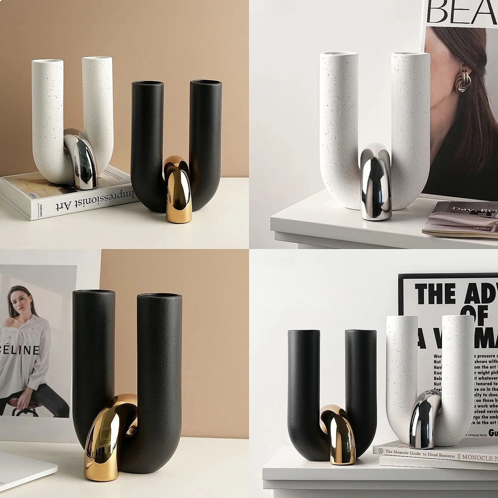 Creative U-shaped Ceramic Vase Flower Pots Desk Decoration Flowers Arrangement Porcelain Floral Vases Room Aesthetic Decor