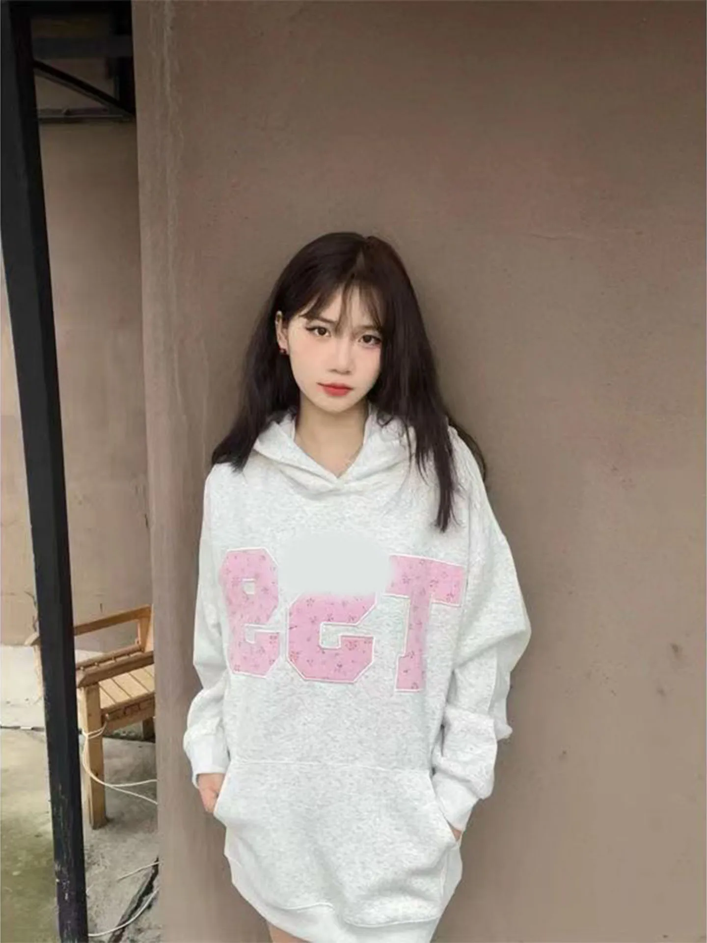 

Женская свободная толстовка с капюшоном и цветочным принтом, осенне-зимняя, с индивидуальным дизайном, в корейском стиле, с длинными рукавами