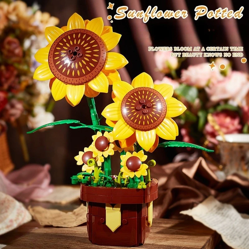 Nouveauté 2026 – Blocs de construction Tournesol en pot (320 pièces) – Modèle créatif de fleur en briques à assembler soi-même – Jouet de simulation floral fait main – Ornement floral de collection – Cadeau pour la décoration de la maison, de la chambre ou du bureau