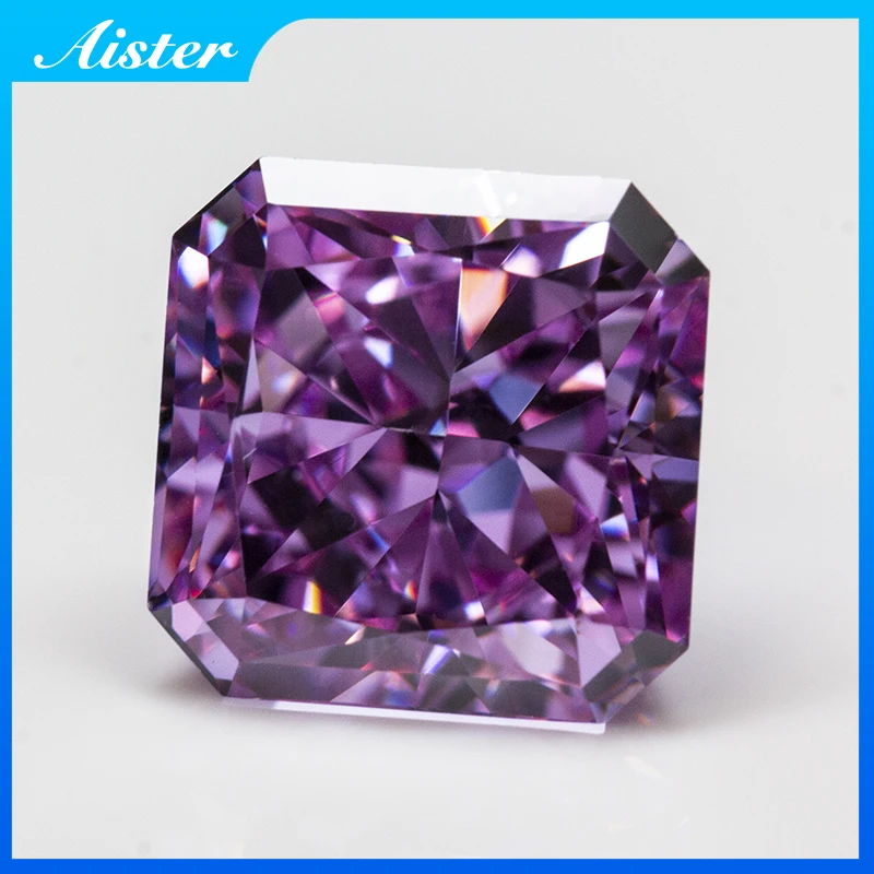 Circonia Cúbica Morada Cuadrada con Corte de Hielo Triturado, Diamante de Laboratorio de Alto Carbono, Zirconia Cúbica CZ 4K, Corte 5A+ de Calidad para Fabricación de Joyas