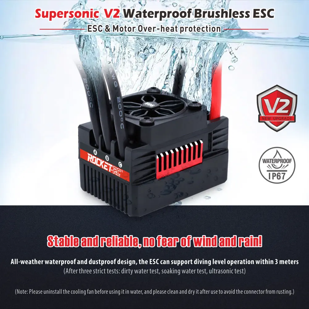 Supersonic V2 Waterproof RC Brushless ESC 50A 60A 90A 110A 130A 160A Speed Controller for 1/7 1/8 1/10 RC Car Buggy Truck Parts