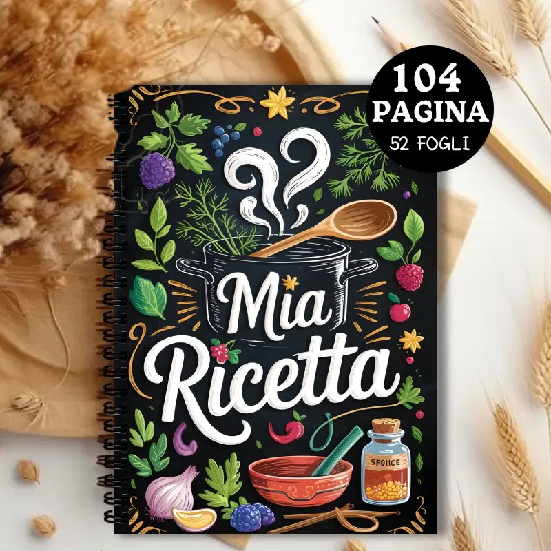Italienisches Rezeptbuch, 104-seitiges leeres Küchennotizbuch, perfektes Geschenk für Familienköche, handgezeichnete, lebendige Kochthemenillustration