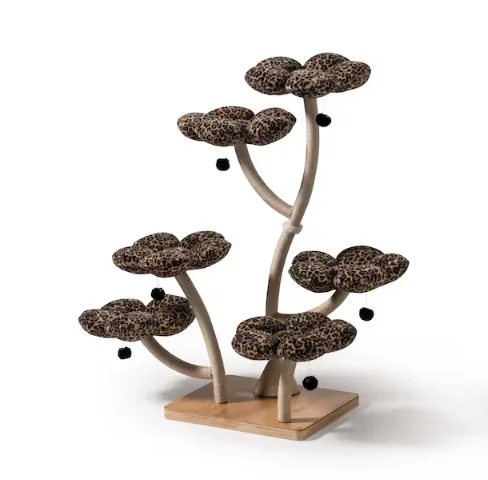 gq-Luxurious Leopard Floral Tall Large Cat Tree Tower Climbing Flower Hammock Cat Furniture With Premium Plush And Sisal Posts