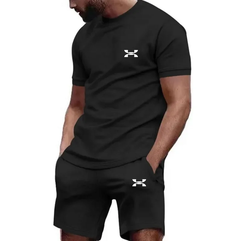 

2025 New men's sportswear short-sleeved T-shirt and sports shorts summer casual jogging pants set for men two-piece set