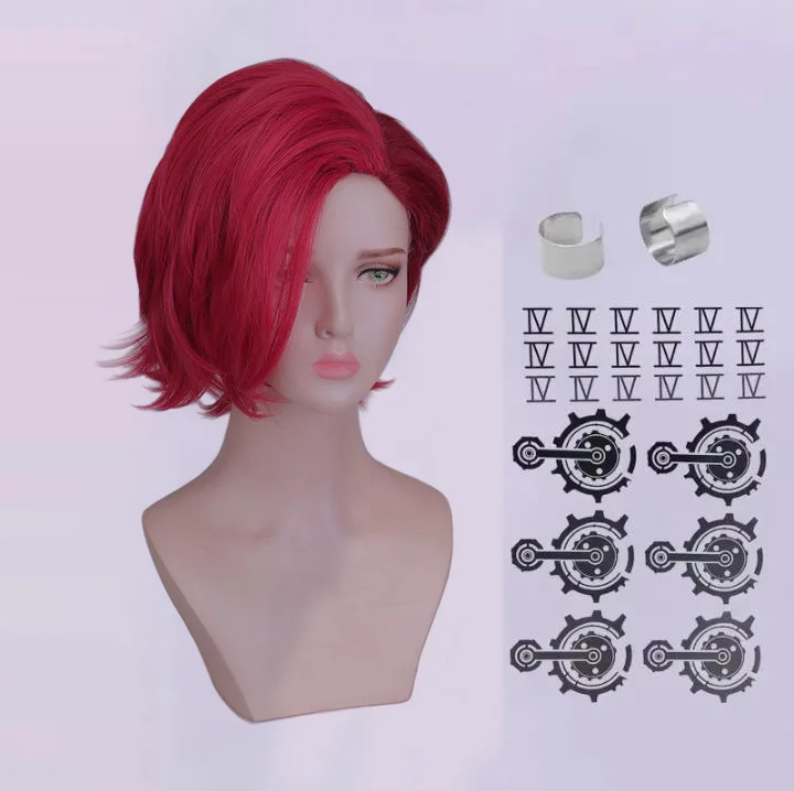 LOL Arcane Vi Cosplay Perücke VI 30 cm Deep Rose Kurze Hitzebeständige Kunsthaar Anime Spiel Rollenspiel Perücken