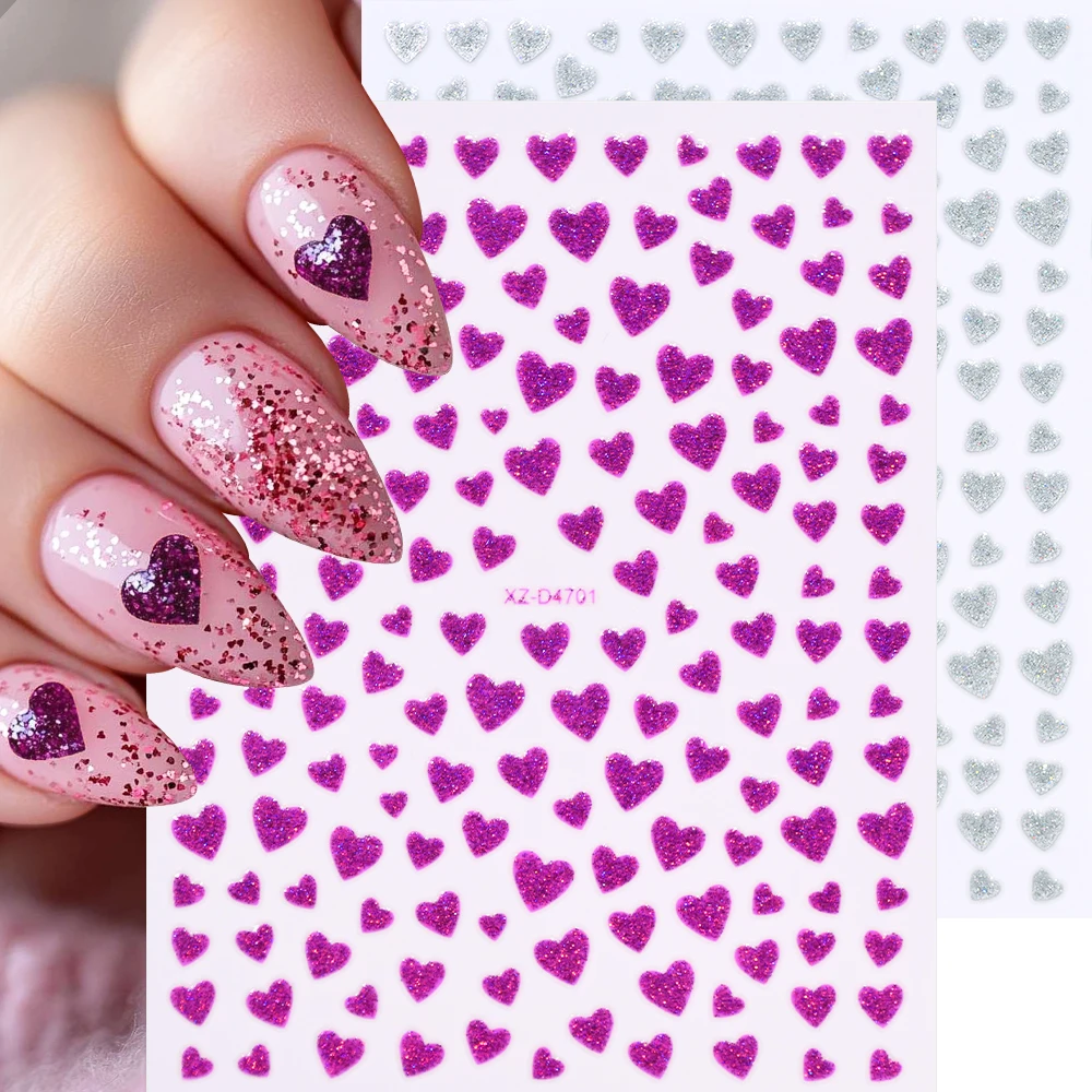 1 stücke Shiny Mini Liebe Patten Nail art Aufkleber Glitter Rot Lila Goldene Herz Nagel Aufkleber Frauen Süße Valentinstag maniküre