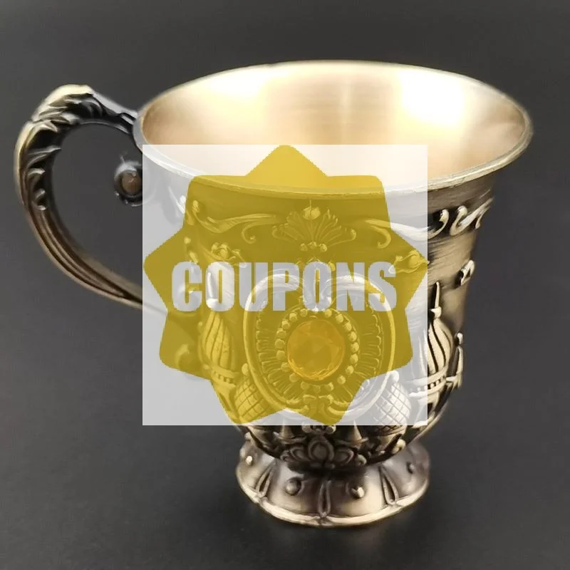 Vintage Zinc Alloy Small Wine Cup With Exquisite Carved Design And Inlaid Amber Gem Perfect For Medieval Parties Home Decor