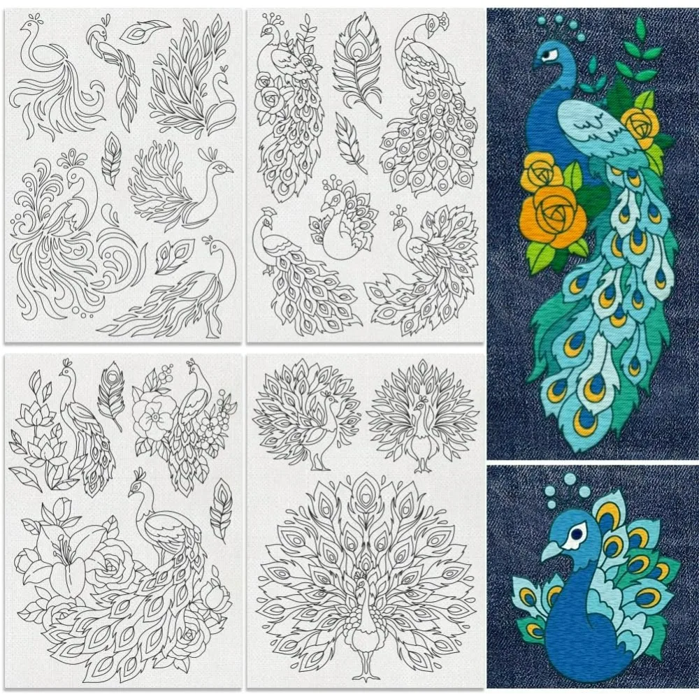 

24Pcs Peacock Water Soluble Hand Sewing Stabilizers 8.3"x11.7" Peacock Embroidery Pattern Stabilizer 4 Sheets Animal Stick