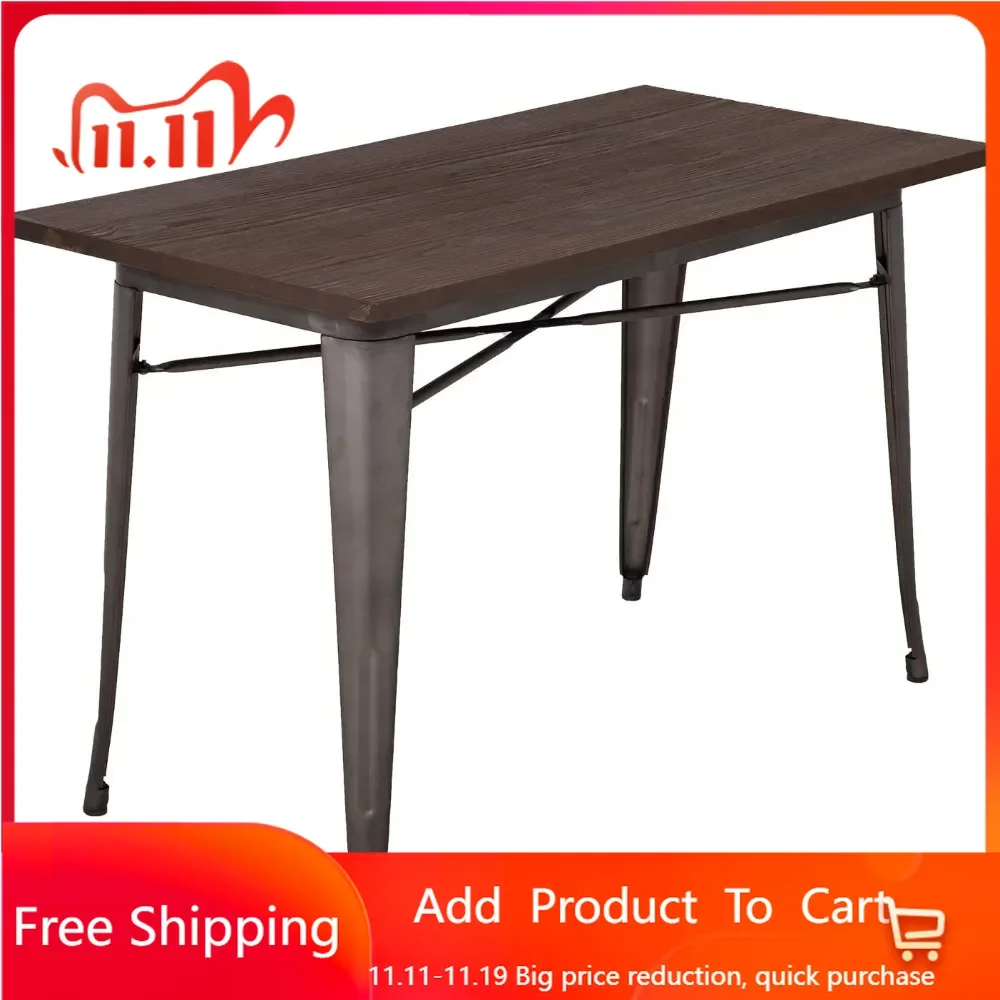 Heavy Duty Outdoor Dining Table Metal Kitchen Table Metal  Bar Coffee Table Home Restaurant Wood Top Patio Dining