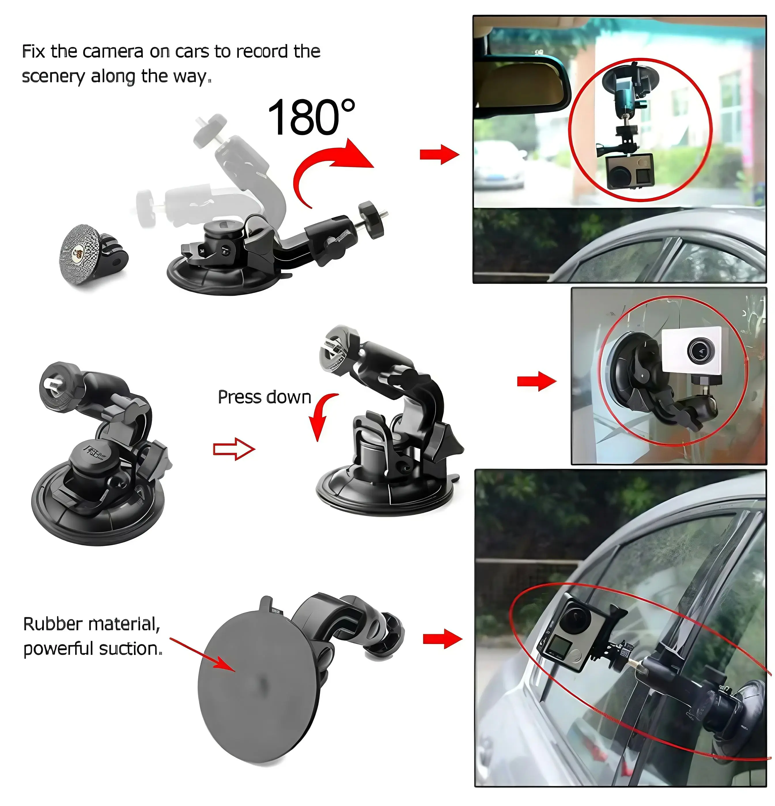 9CM Car Suction Cup Universal Phone Holder Adjustable 1/4 Adapter For GoPro 12 11 10 Insta360 Osmo Action 4 3 Smart phone Camera