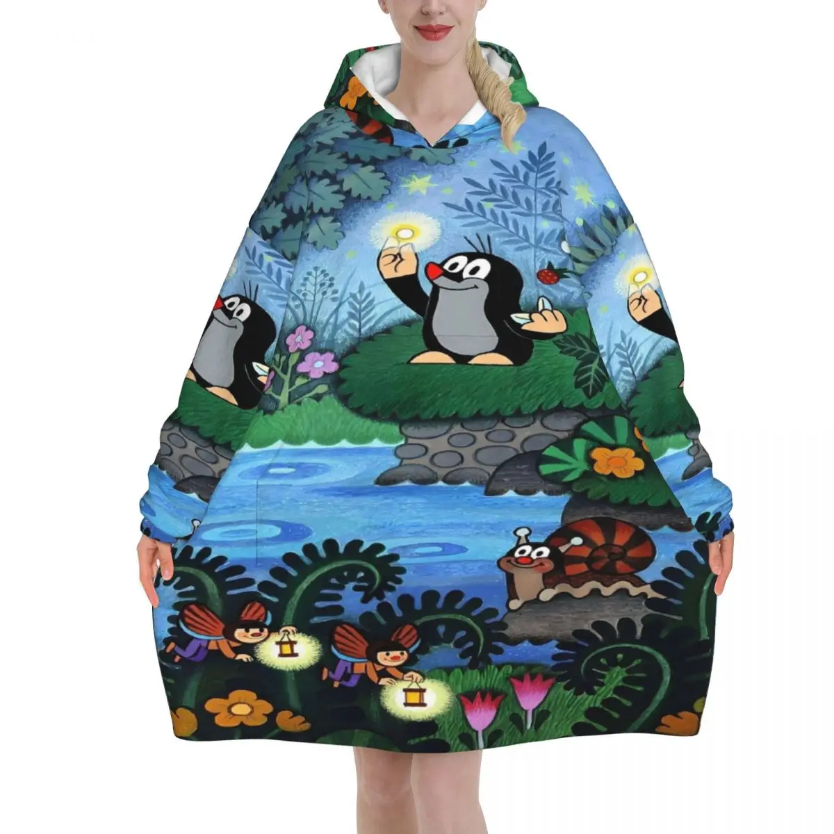 Little Mole Wearable Blanket Hoodie for Women Men Oversized Sweatshirt Blanket with Pocket