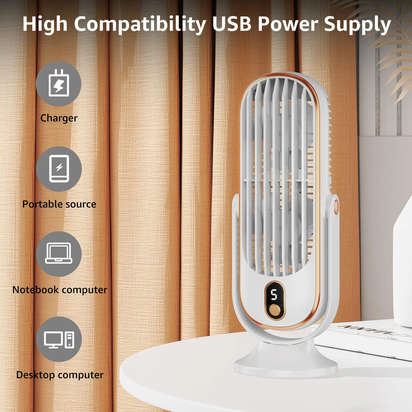 Desk Fan with 5-Speed Options Powerful Ultra-Quiet Table Tower Fan Suitable for Home Office Bedroom