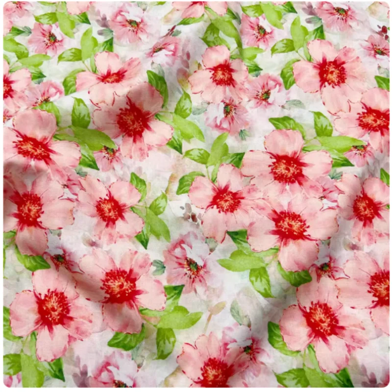 

Romantic summer pink floral print pure cotton fabric for patchwork table cloth, handmade notebook cover, dress, T105