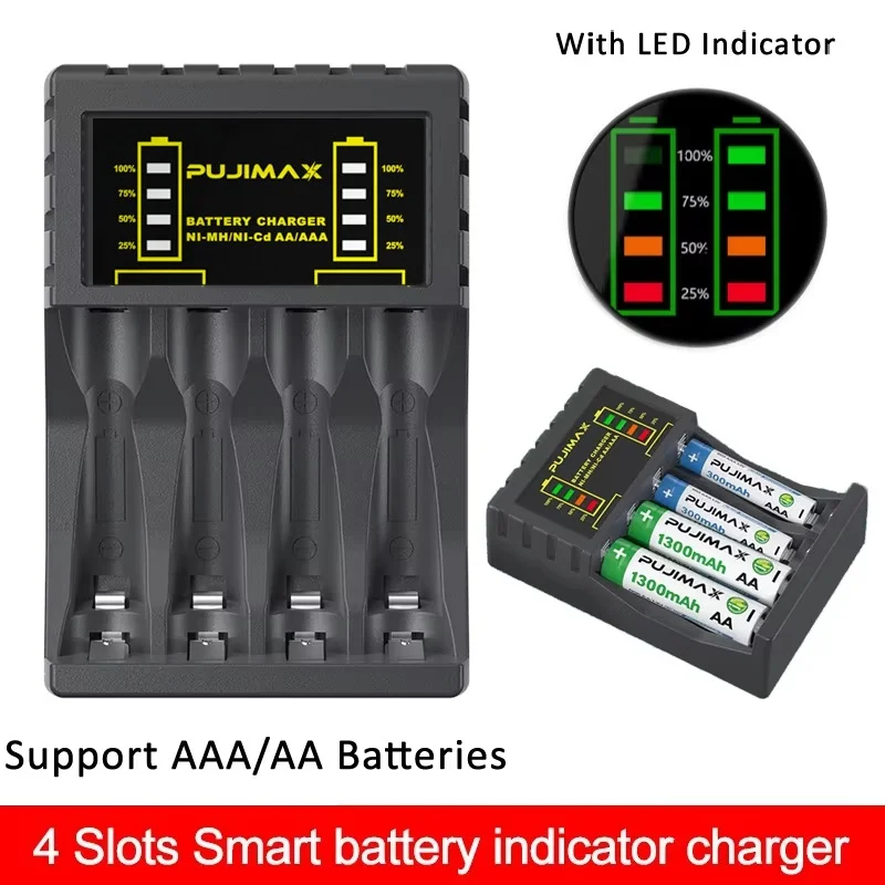 4 Slots Battery Charger With LCD Intelligent Display Charger For 1.2V Ni-MH/Ni-Cd Rechargeable Batteries AAA/AA Battery Charger