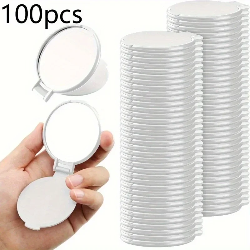 100pcs Mini Folding Makeup Mirror Set Portable Circular Pocket Mirror 7x6.2cm Daily Travel Makeup Mirror Use in Outdoor Bedrooms