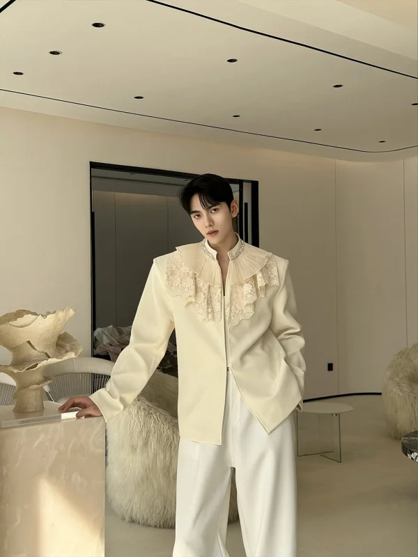 

Casual Loose Diamond Embedded Stand Collar Men's Suit Jaet Luxury Sle Polyester Fiber Stand Fit Spring Season Wear