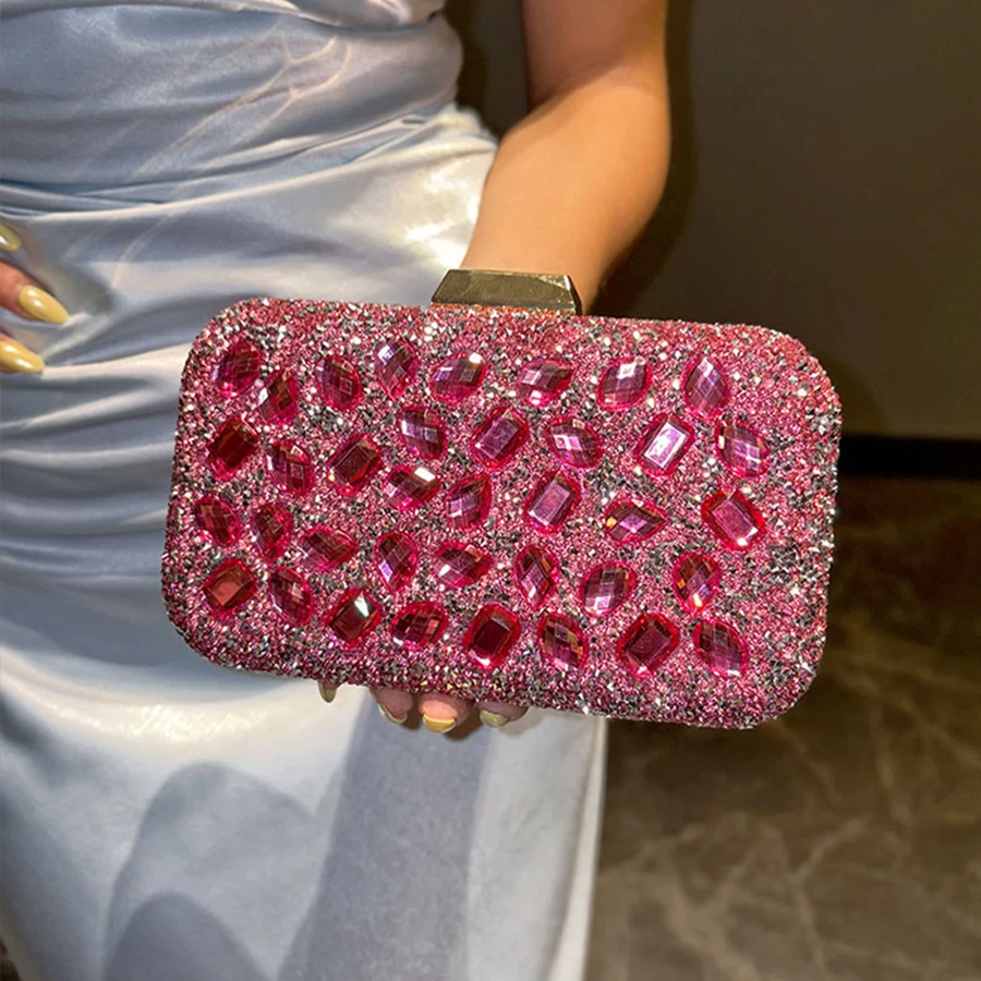 

Роскошный кошелек-клатч с бриллиантами, элегантные розовые маленькие квадратные сумки, платье, вечерняя сумка для свадьбы, ужина, вечерние сумки через плечо с цепочкой