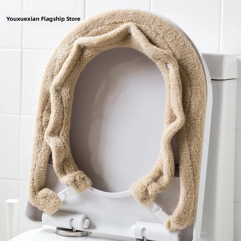 厚みのある正方形の便座カバー和風暖かいトイレマット非使い捨て家庭用バスルーム快適な便座リングクッション