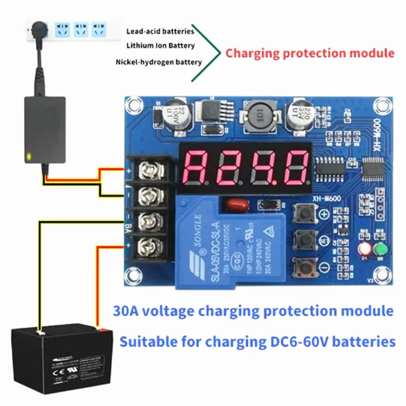 1pcs XH-M600 6V-60V battery charger protection switch battery charging control module overcharge protection board 30A