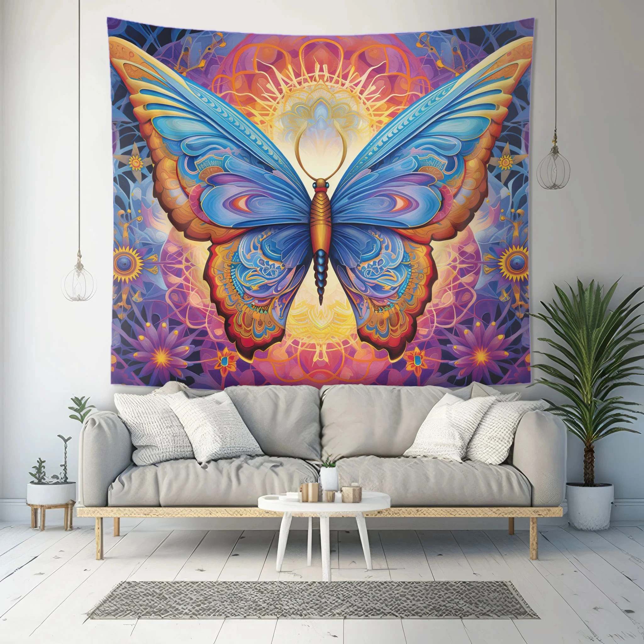 VIKAMA Psychedelic Mandala Butterfly Tapestry Bohemian Background Cloth Zen Healing Living Room Room Decoration