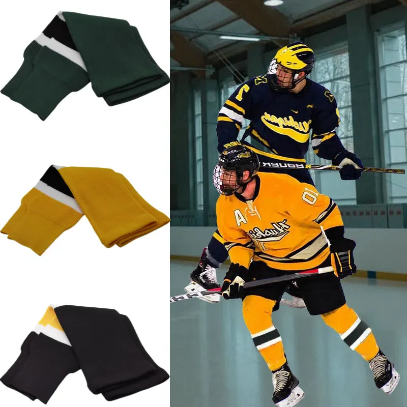 1pair Ice Hockey Socks Men's Sports Socks Ice Hockey Wool Leg Protectors Ice Hockey Training Set Adult Warmth Foot Protection