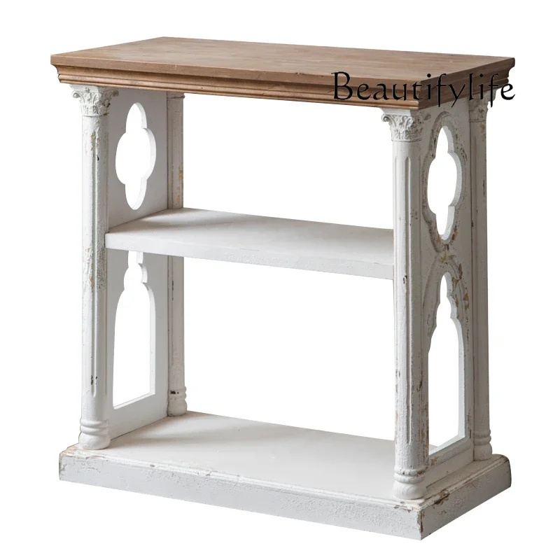 

European French white old bookshelves, retro carved storage shelves, porch decorative furniture