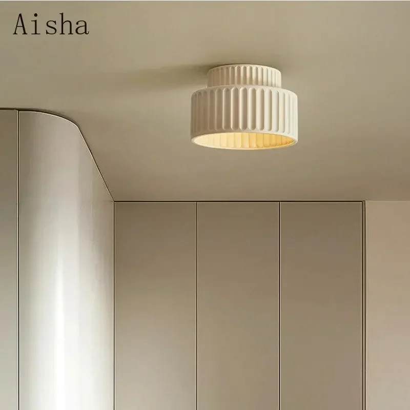 Lámpara de techo para balcón wabi-sabi de estilo japonés, luz de techo para pasillo, dormitorio, guardarropa, iluminación de diseño nórdico crema