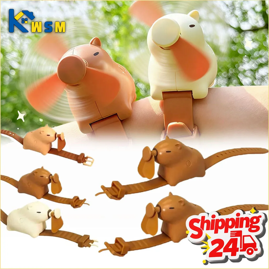 1-10 Stück Niedlicher Capybara Handgelenk-Ventilator Tragbarer USB-Aufladbarer Geräuschloser Tragbarer Ventilator im Uhrenstil Kühlendes Gadget für den Sommer