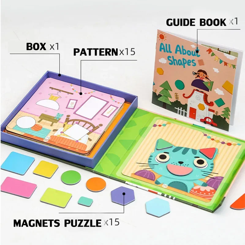 Materials Geometric Shape Matching Educational Toys Magnets Magnetic Tangram Gifts  Puzzle Baby Toys Montessori