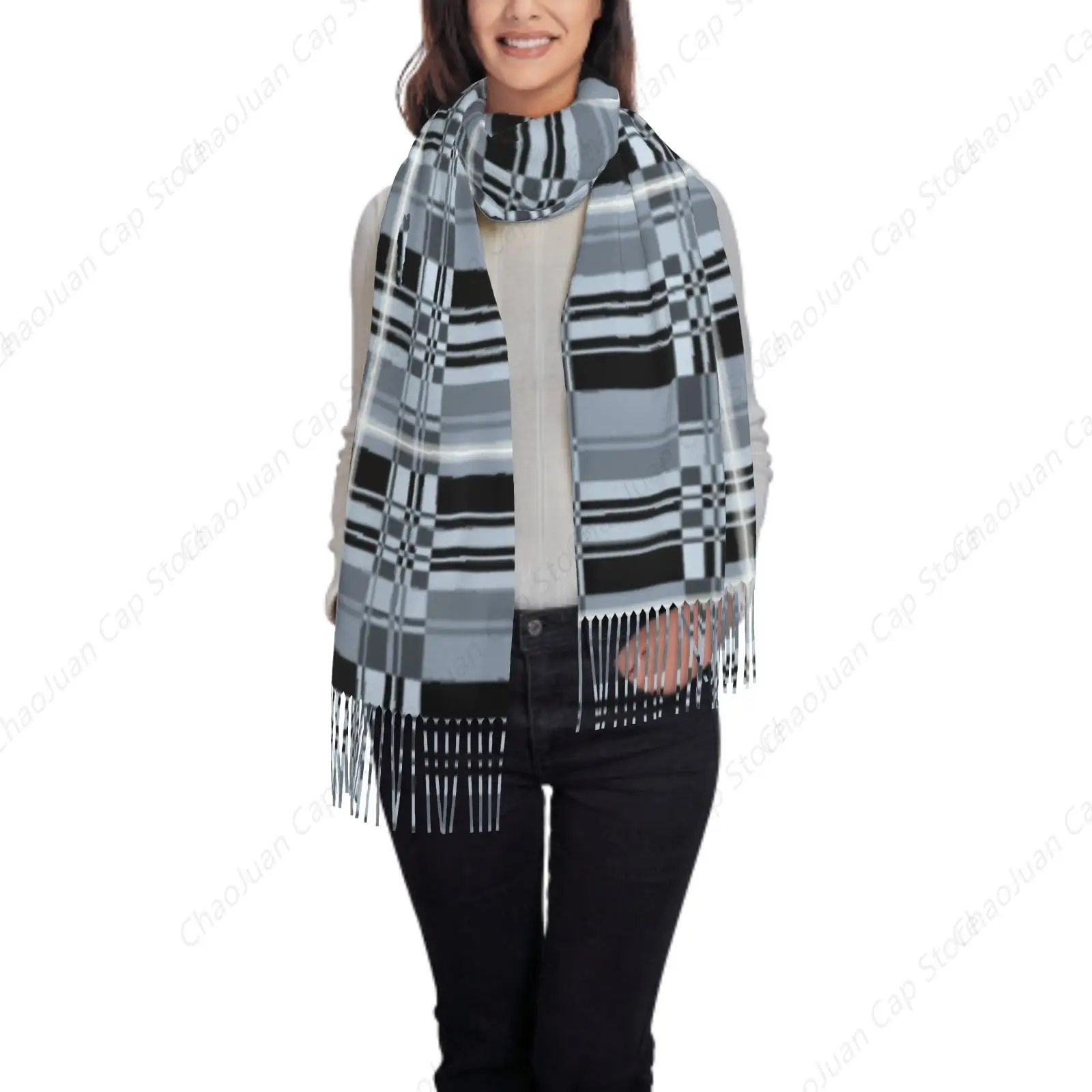 

Серый клетчатый стильный кашемировый зимний шарф с принтом, модное мягкое теплое женское одеяло, шаль