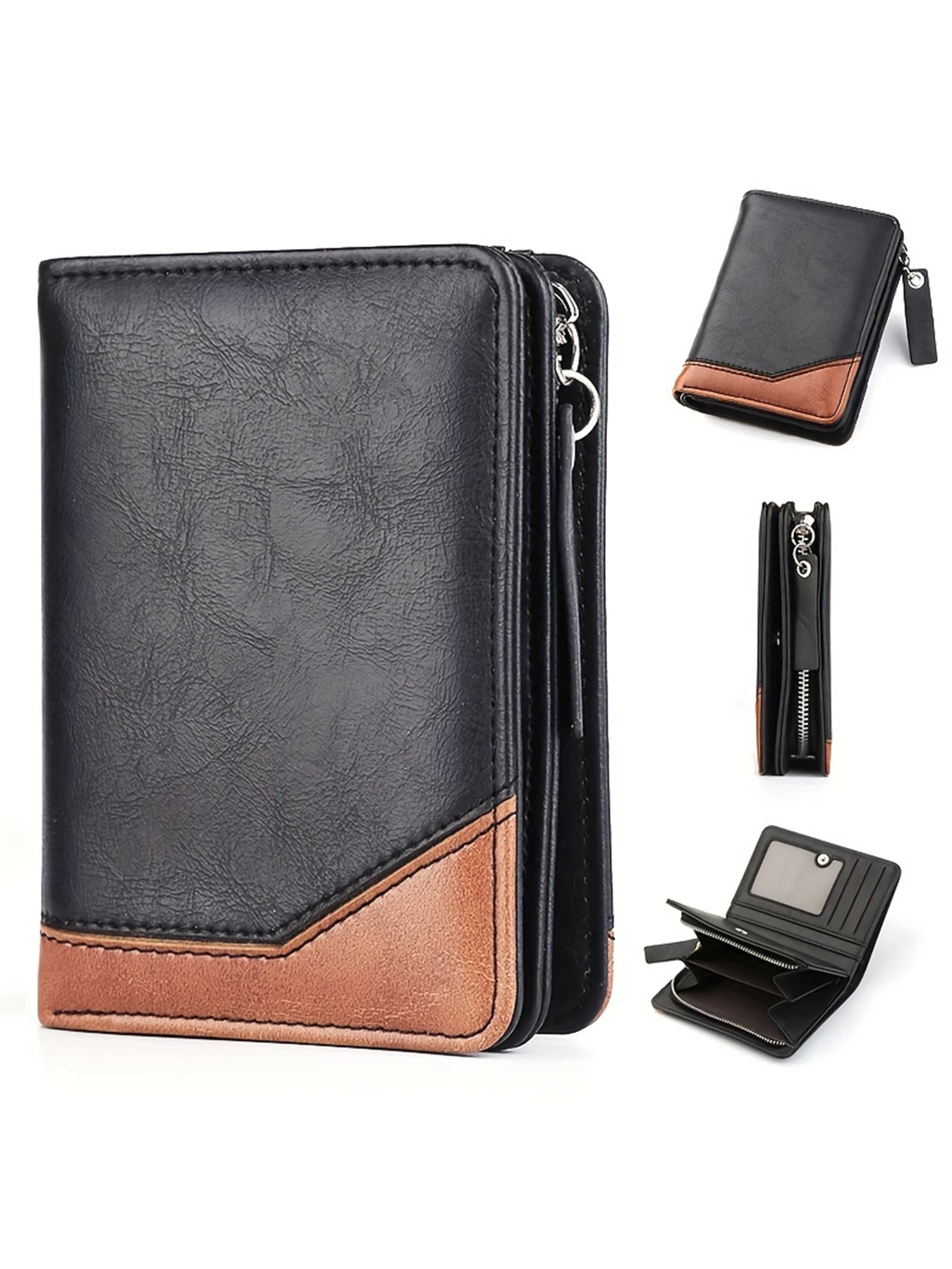 2024 neue männer PU Leder Kurze Brieftasche Mit Zipper Münzfach Vintage Große Kapazität Männlichen Kurzen Geld Geldbörse Karte halter – Detail 7